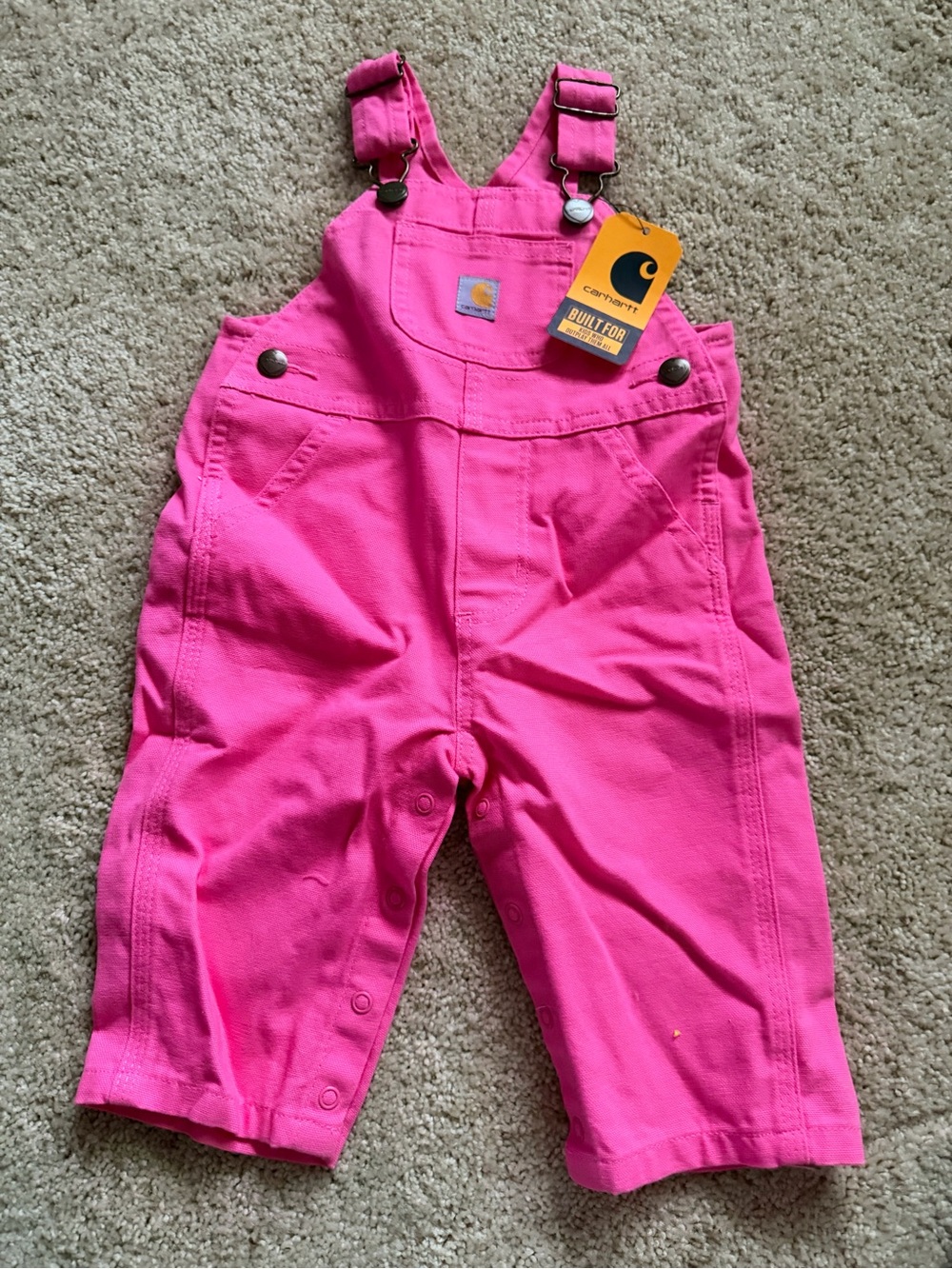NWT 6M Carhartt Kids Hot Pink Overalls with Reinforced Stitching